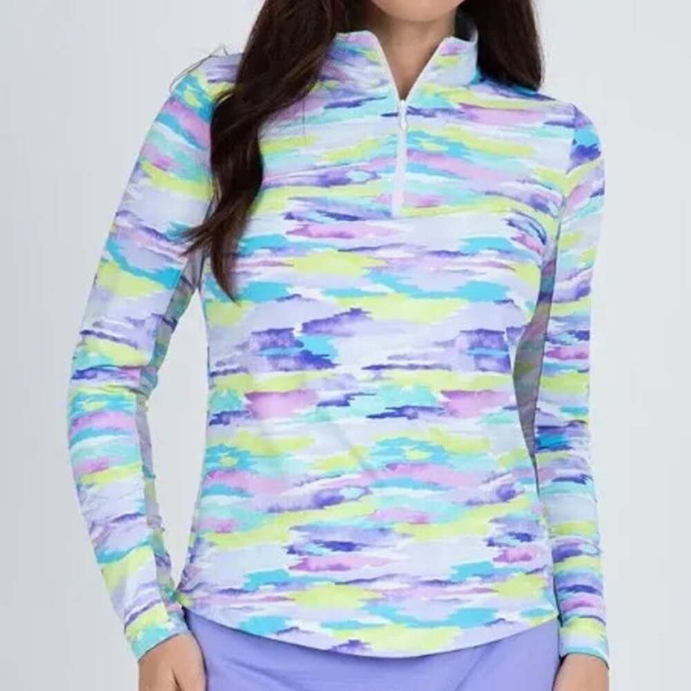 IBKUL Jesse Plum Multi Cinched Sunshirt L UPF 50+ Golf 1/4 Zip Pickleball Tennis